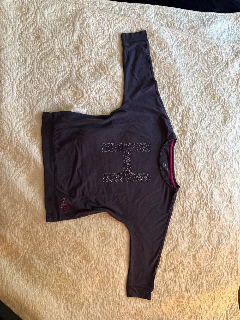 Tommy Hilfiger Navy Blue Studded "H" Long Sleeve Top - Size [kids-L/G]